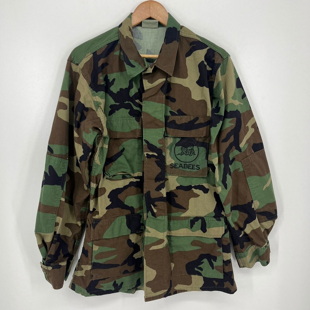 US Navy Seabees Woodland Camo Combat Coat Jacket Medium Long SP0100-99-D-0345